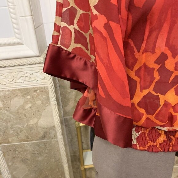 Express. Sz Large. Silk Blouson BOHO Peasant Lined Semi Sheer Chiffon Top. B55 - Picture 3 of 8